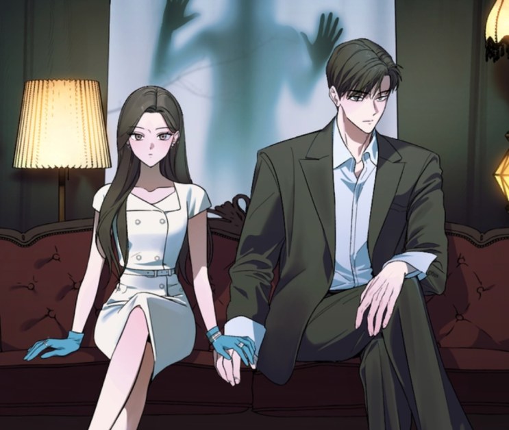 Versão em webtoon de Assustadoramente Apaixonados, com o casal no sofá